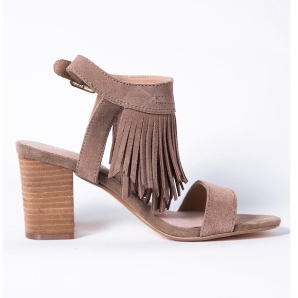 Whiskey Distressed Suede Leather Fringe High Heels - Picture 8 of 8
