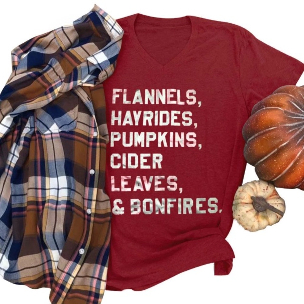 Red Fall Favorite Graphic Tee T-Shirt V-neck