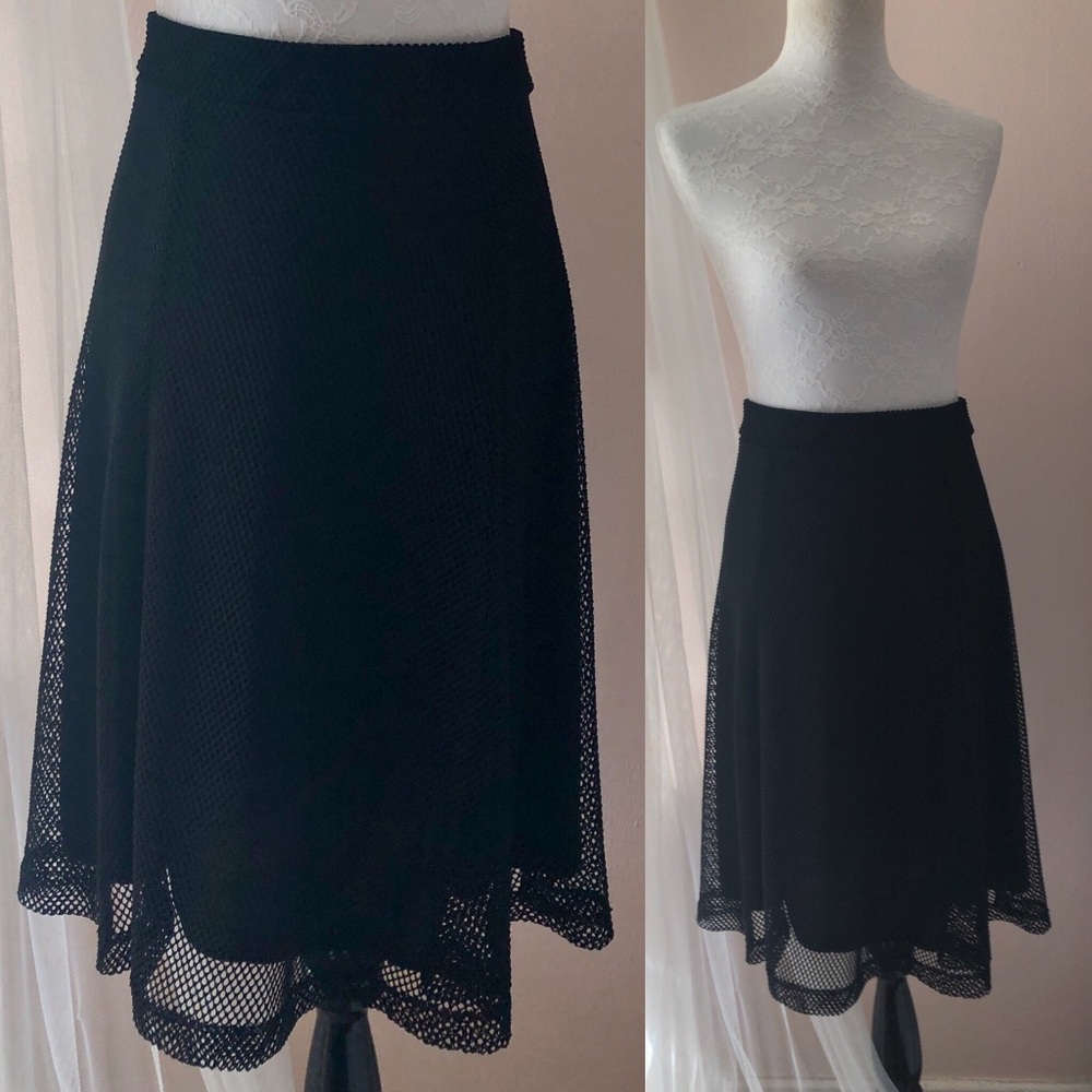 Love Blossom Black Fishnet Midi Skirt Sz Large