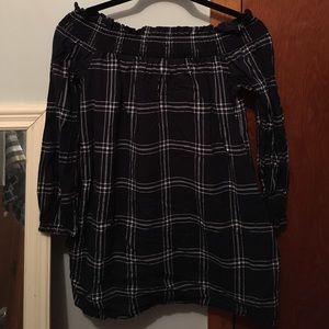 Abercrombie navy&white plaid off shoulder dress