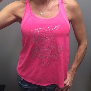 "Try to keep up" pink tank