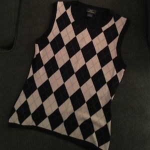 “346” merino wool navy and purple argyle sweater