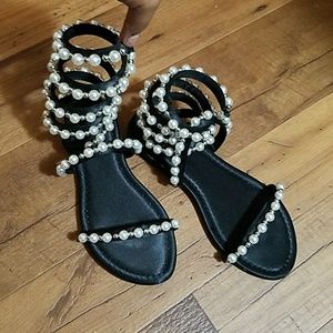 Pearl leg wrap flat sandals