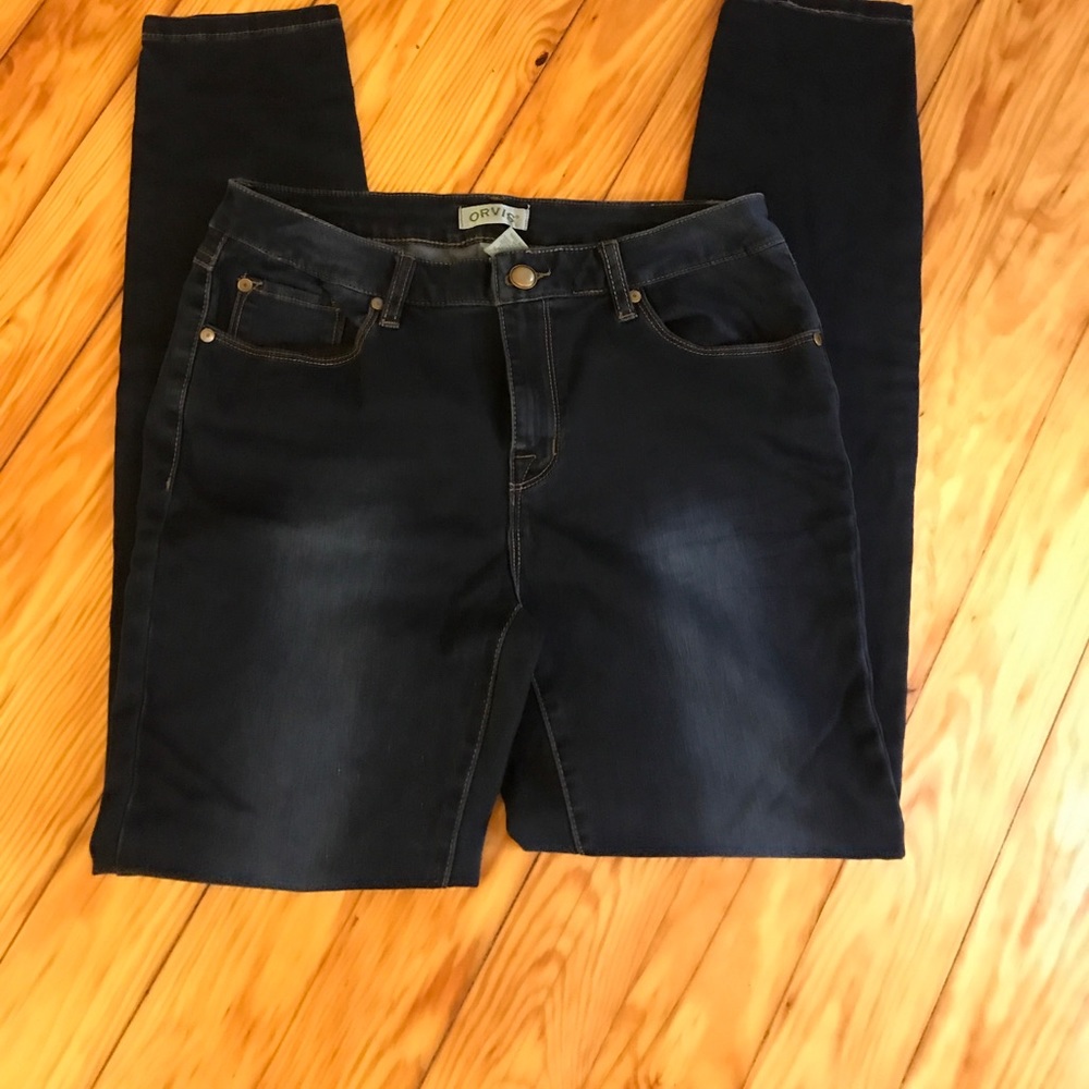 Or is distressed, peg leg jeans