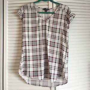 Plaid Blouse - Maroon, Black, Cream