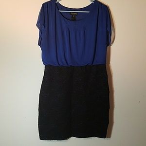 Party dress with lace overlay skirt.