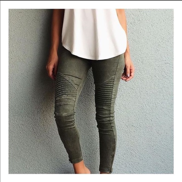 Express Denim - Express Olive Green Moto Jeggings
