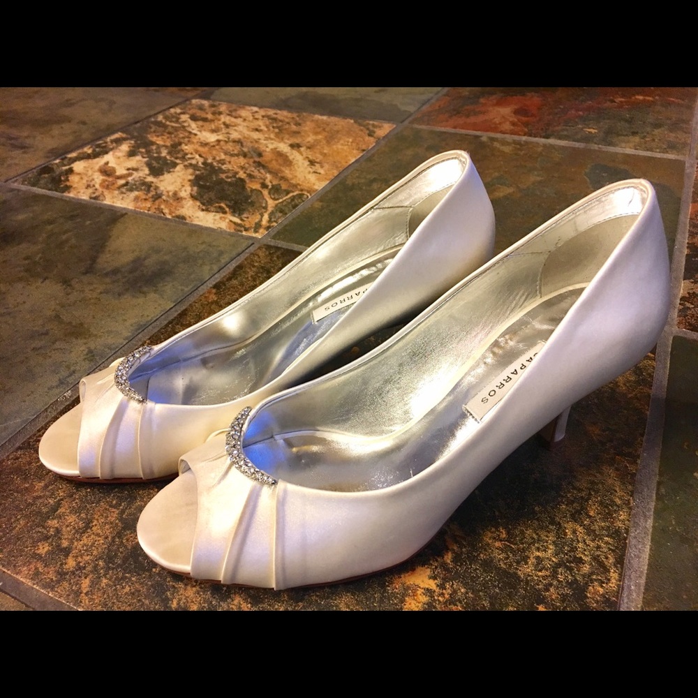 Caparros Ivory Silk Peep Toe Pumps