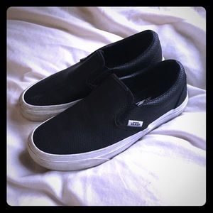 Vans Perforated Leather Slip On Shoes Black