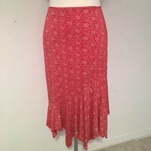 Asymmetric flounce red and cream light skirt Sz S