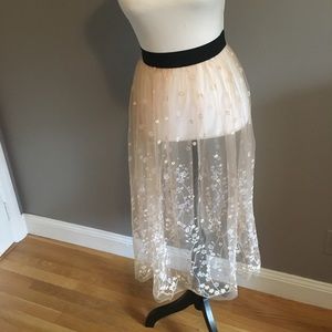 Sheer shirt with floral detail midi