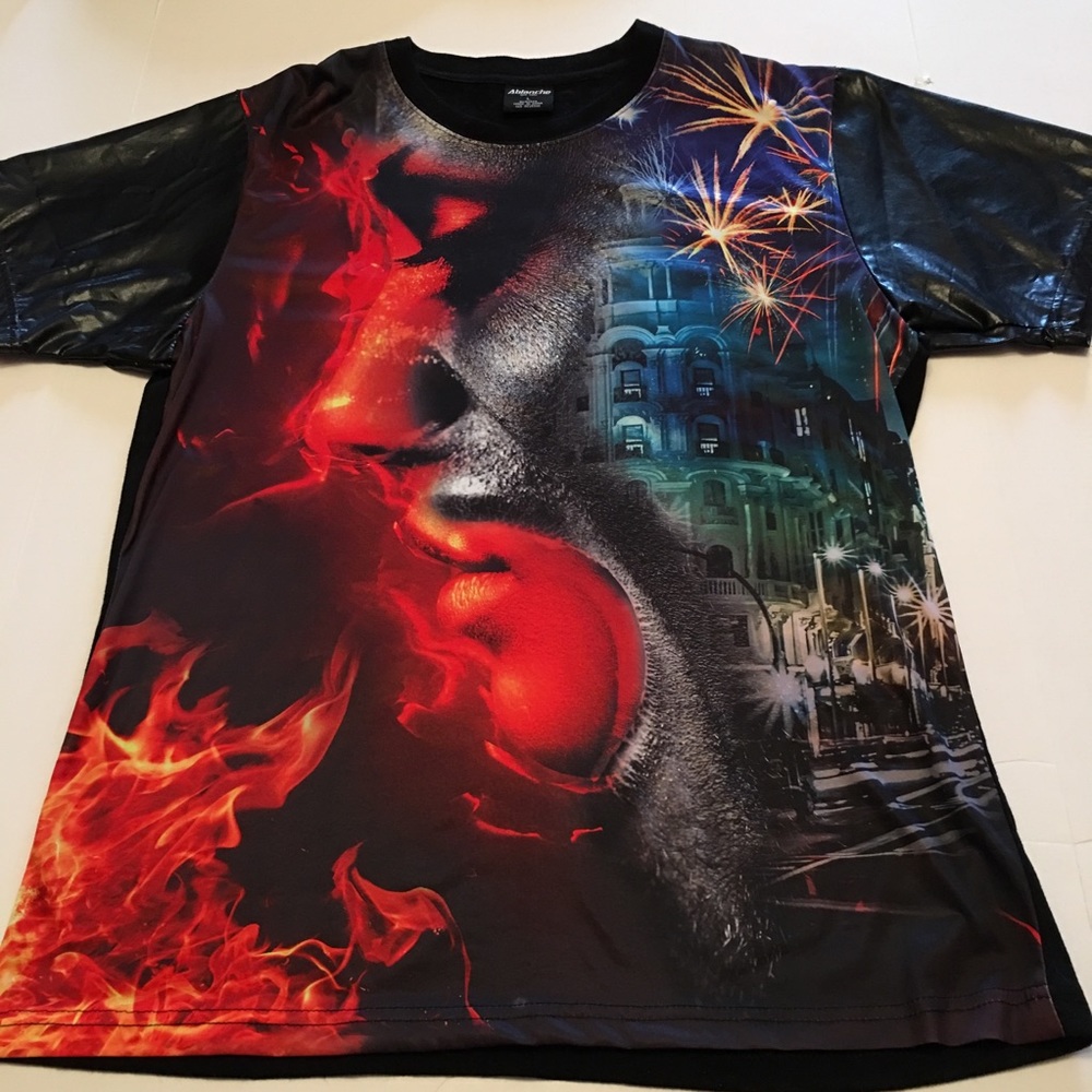 Men’s Faux Leather Sleeve Graphic T-shirt