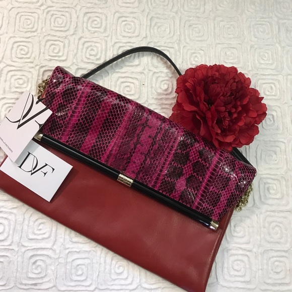 Diane Von Furstenberg Handbags - NWT Diane von Furstenberg snake & leather clutch.