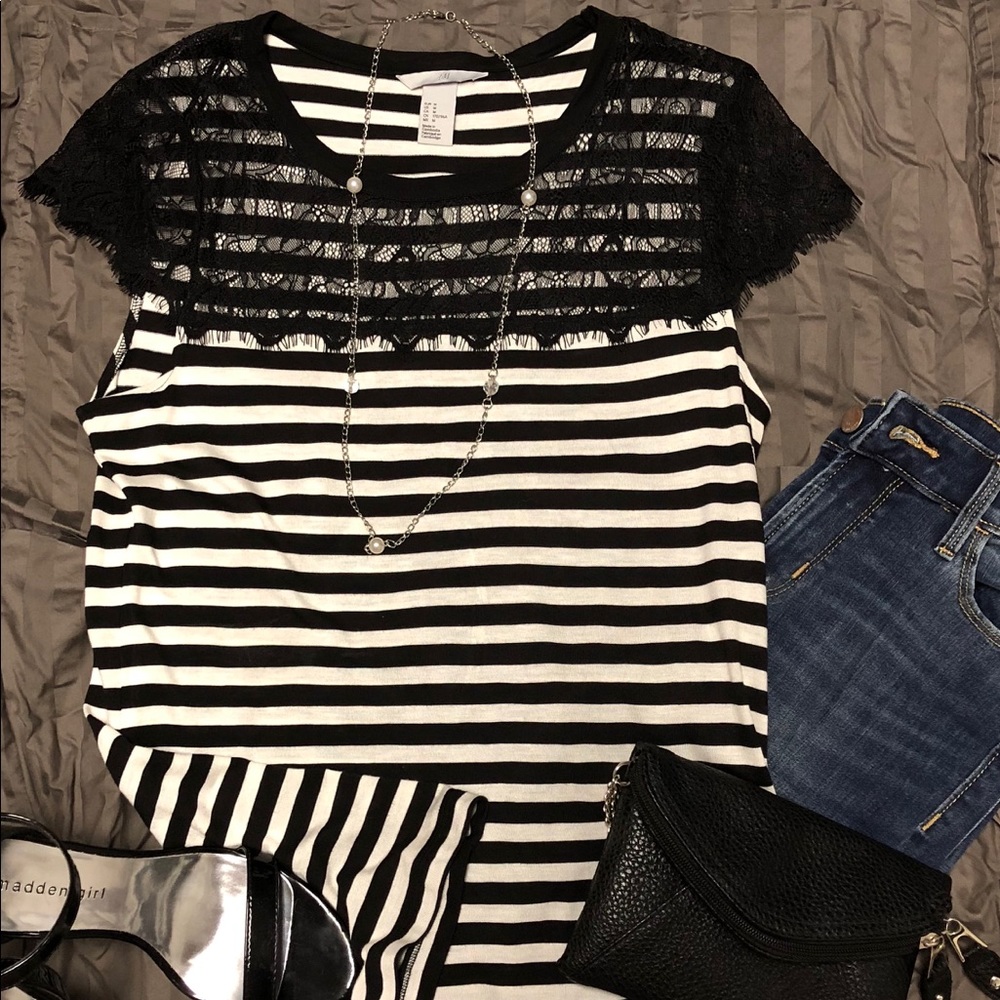 Lace Detail Striped Top