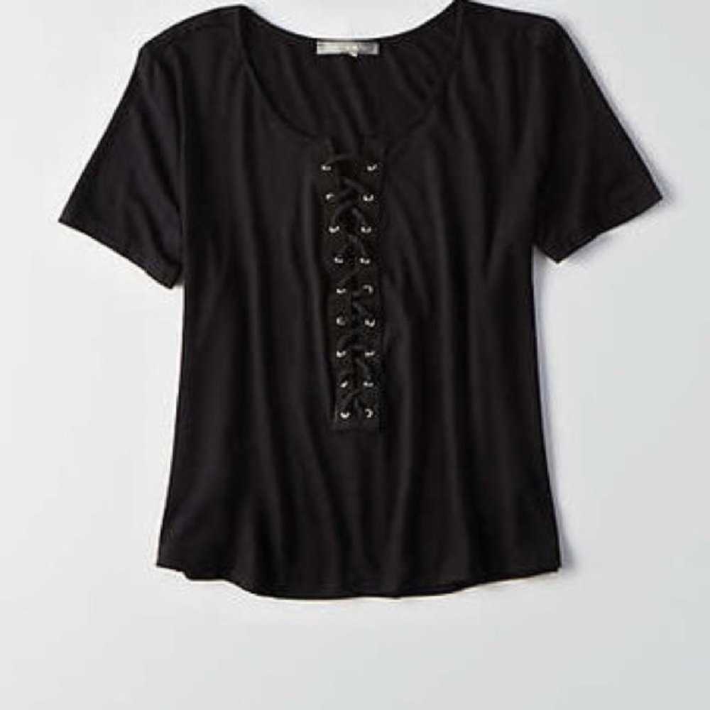AEO Don't Ask Why Lace Up Tee