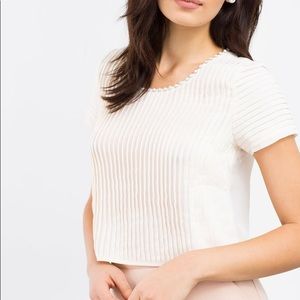 Cream Pleated Boxy Crop Tee Size Small A'GACI