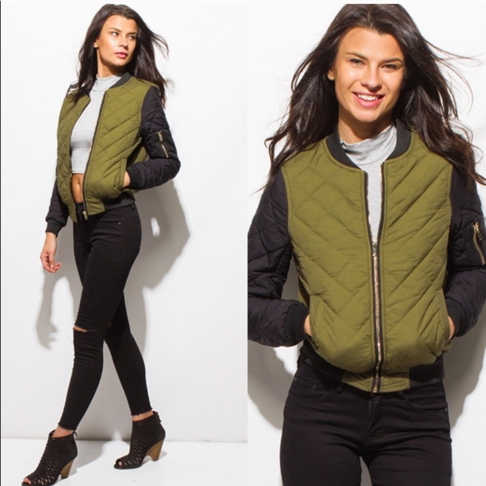 Black/Olive Quilted Bomber Jack