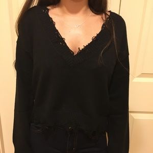 Distressed low v neck sweater new with tags