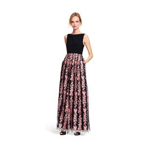 Adriana Papell black floral gown with v-back