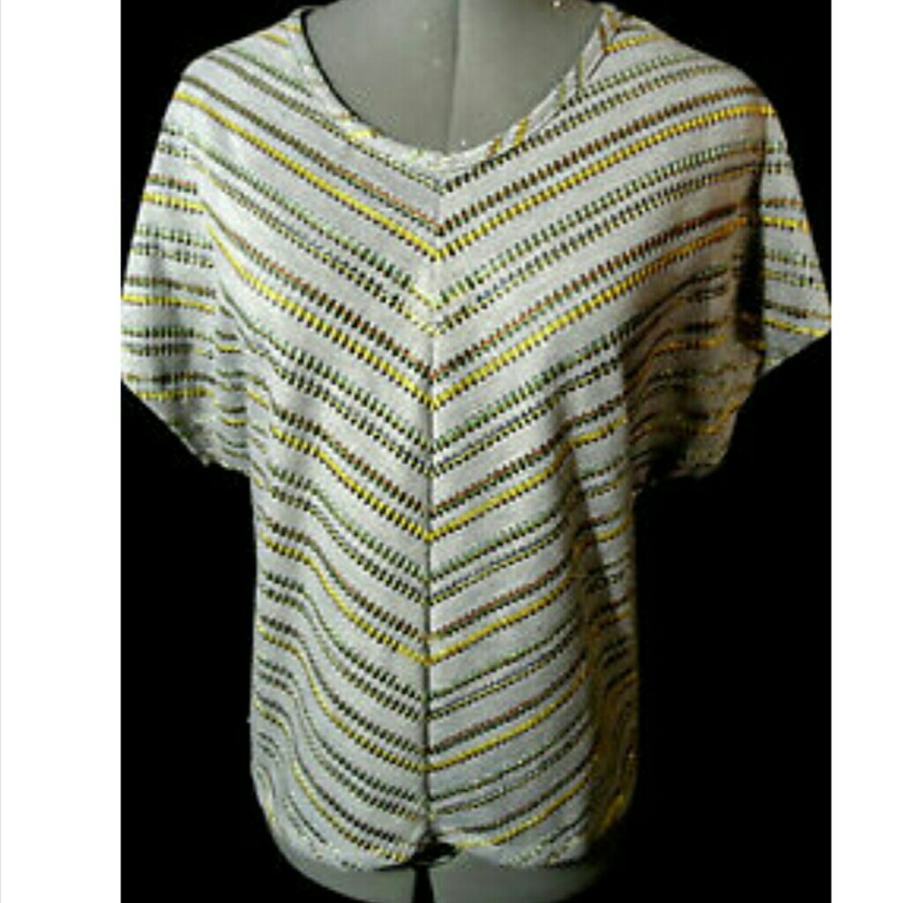 New MANITO Eyelet T-Shirt SML Gray Metallic Top Scoop neck short dolman sleeve