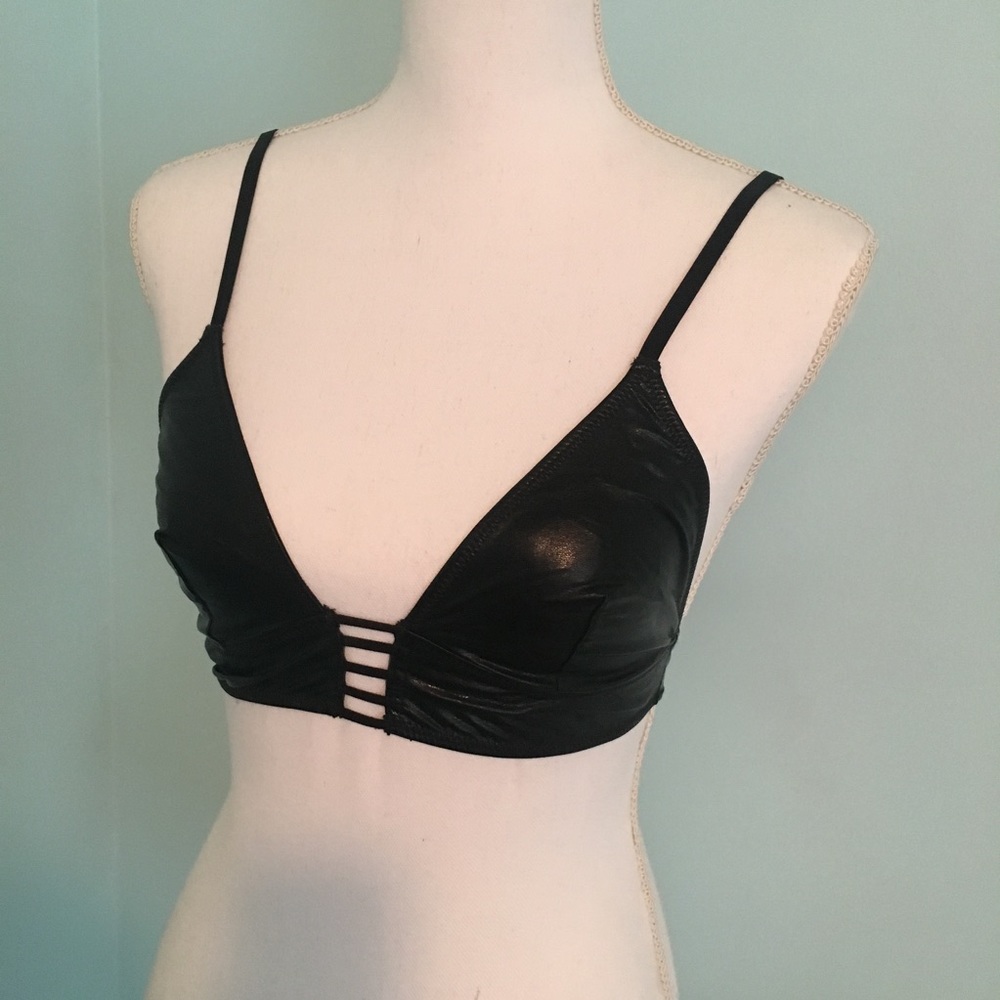 Sexy Faux Leather Bralette Caged Detail S NWOT
