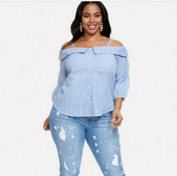 Fashion to Figure Tops - WEEKEND SALE ONLY😍Striped Cold Shoulder Shirt