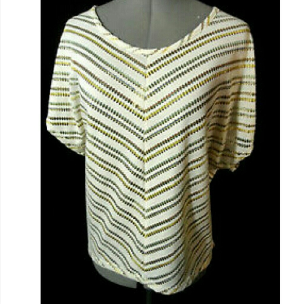 New MANITO Eyelet T-Shirt Small Ivory Metallic Top Scoop neck short dolman sleev