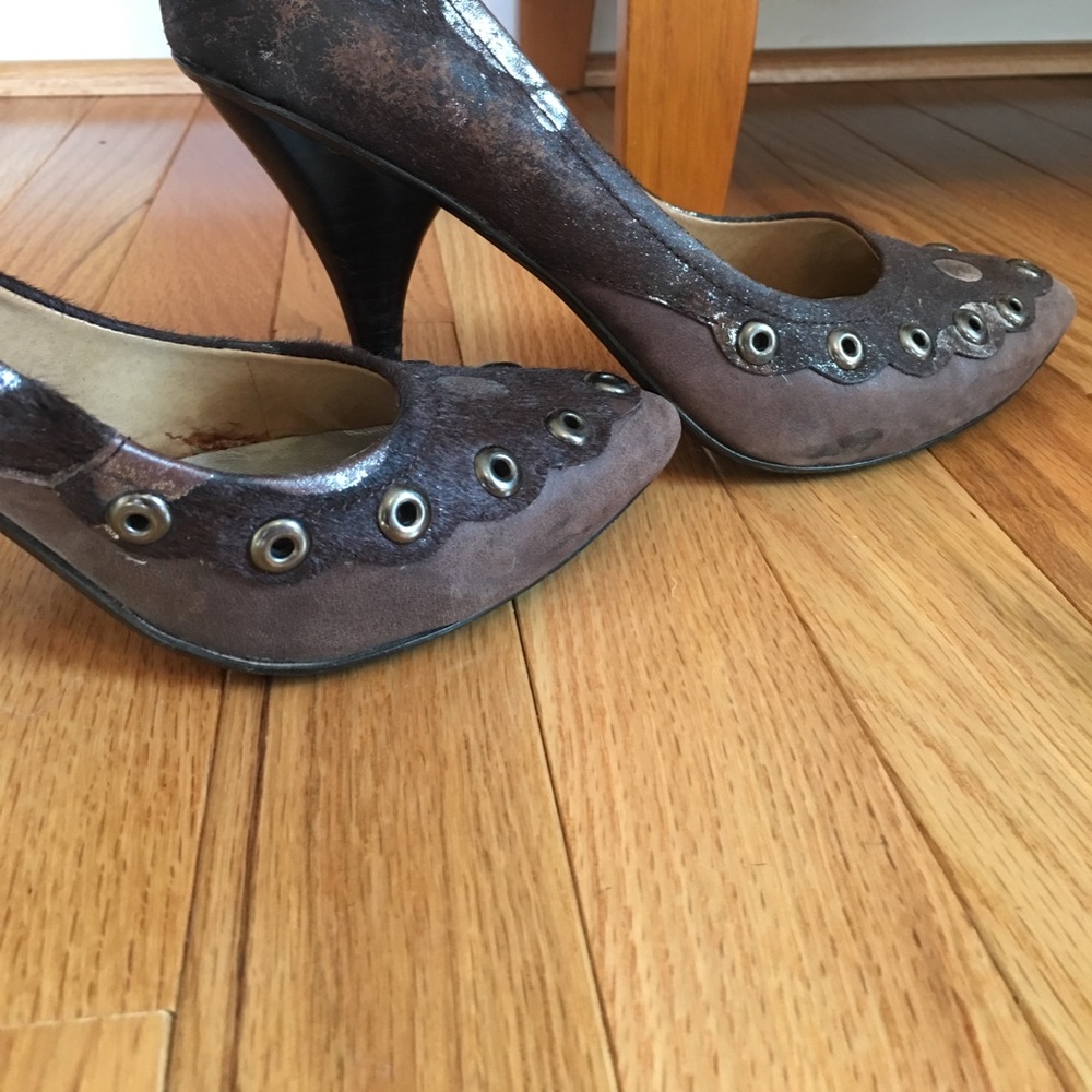 Cow hide and silver stud heels