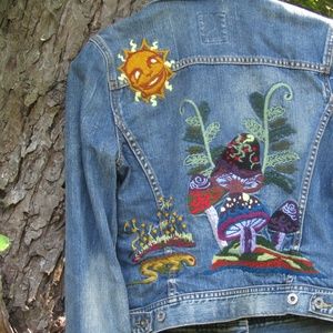 Lucky Brand Embroidered Mushroom Jean Jacket