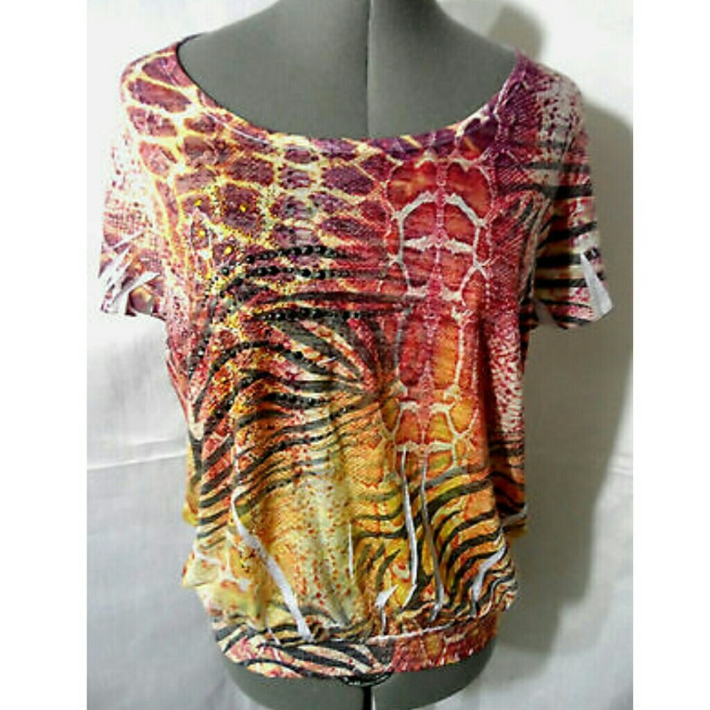 New KIRRA Leopard Print Top S Pink Gold T-Shirt SS Elastic waistband Skate Surf
