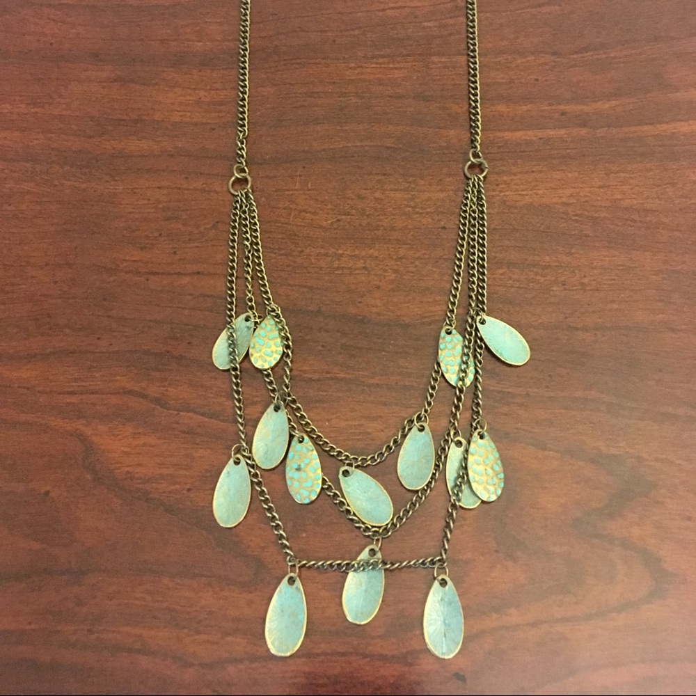 Turquoise and vintage gold leaf necklace