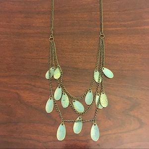 Turquoise and vintage gold leaf necklace