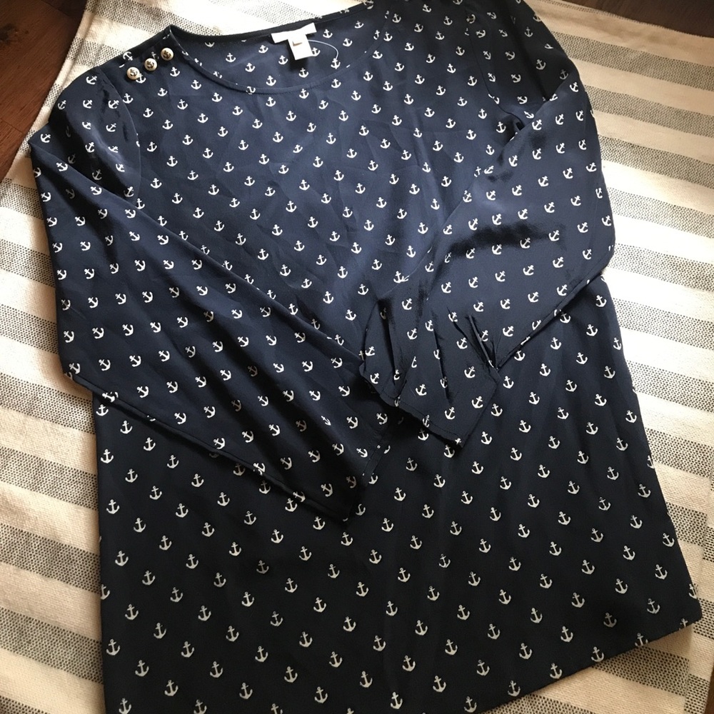 J Crew Silk Anchors Away Top NWOT