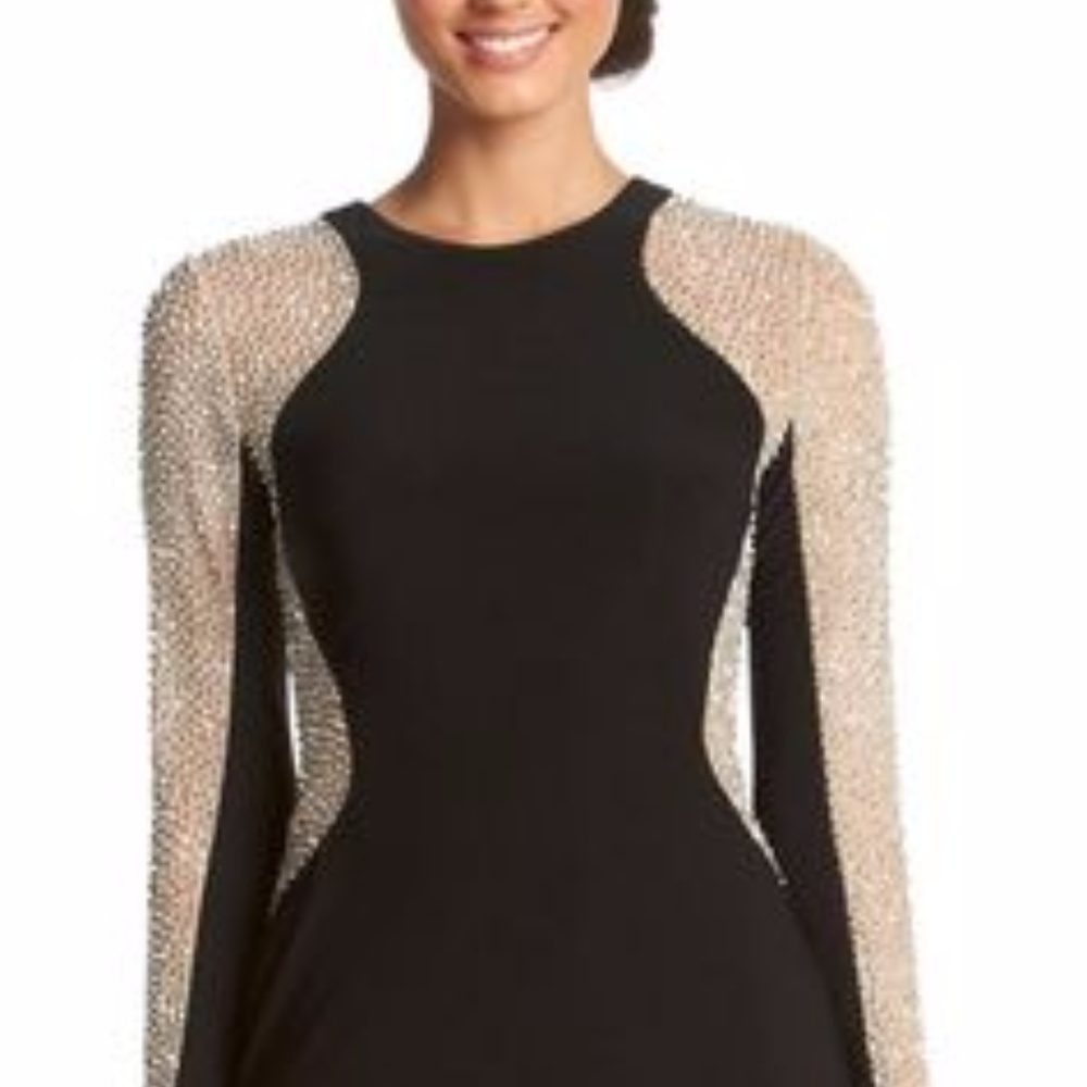 XSCAPE Beaded Illusion Dress