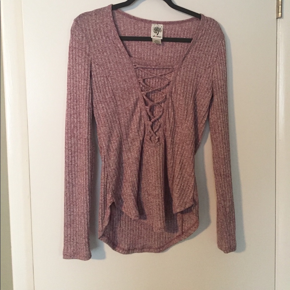 Pink Long-Sleeve Ribbed Sweater/Blouse