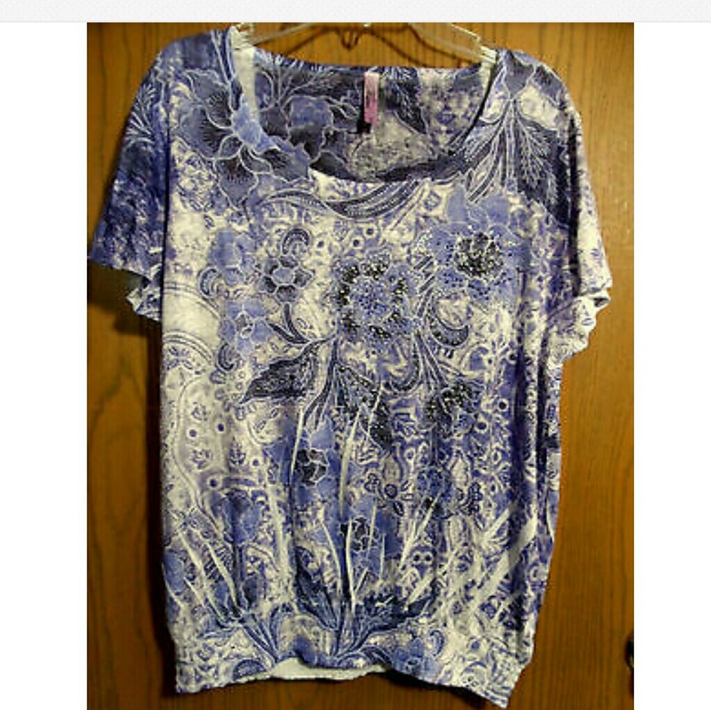 New KIRRA Rhinestone T-Shirt S Purple Smocked SS Elastic waistband Skate Surf