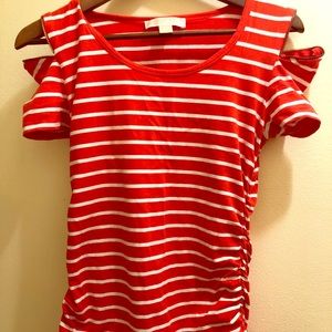 Michael Kors red striped top with shoulder zippers