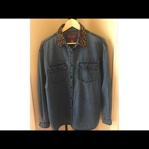 Denim & Co. Denim Shirt With Leopard Collar