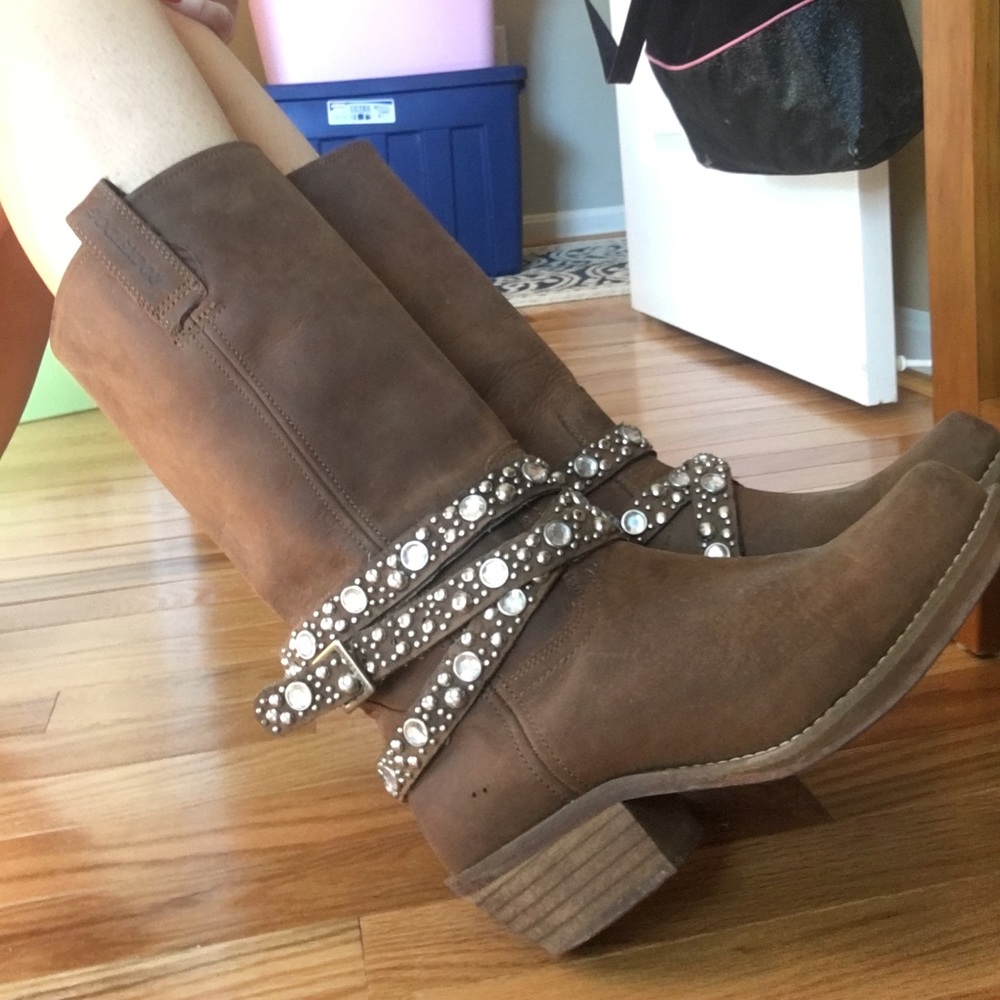 Brown Leather boots with jewels - Genuine Leather