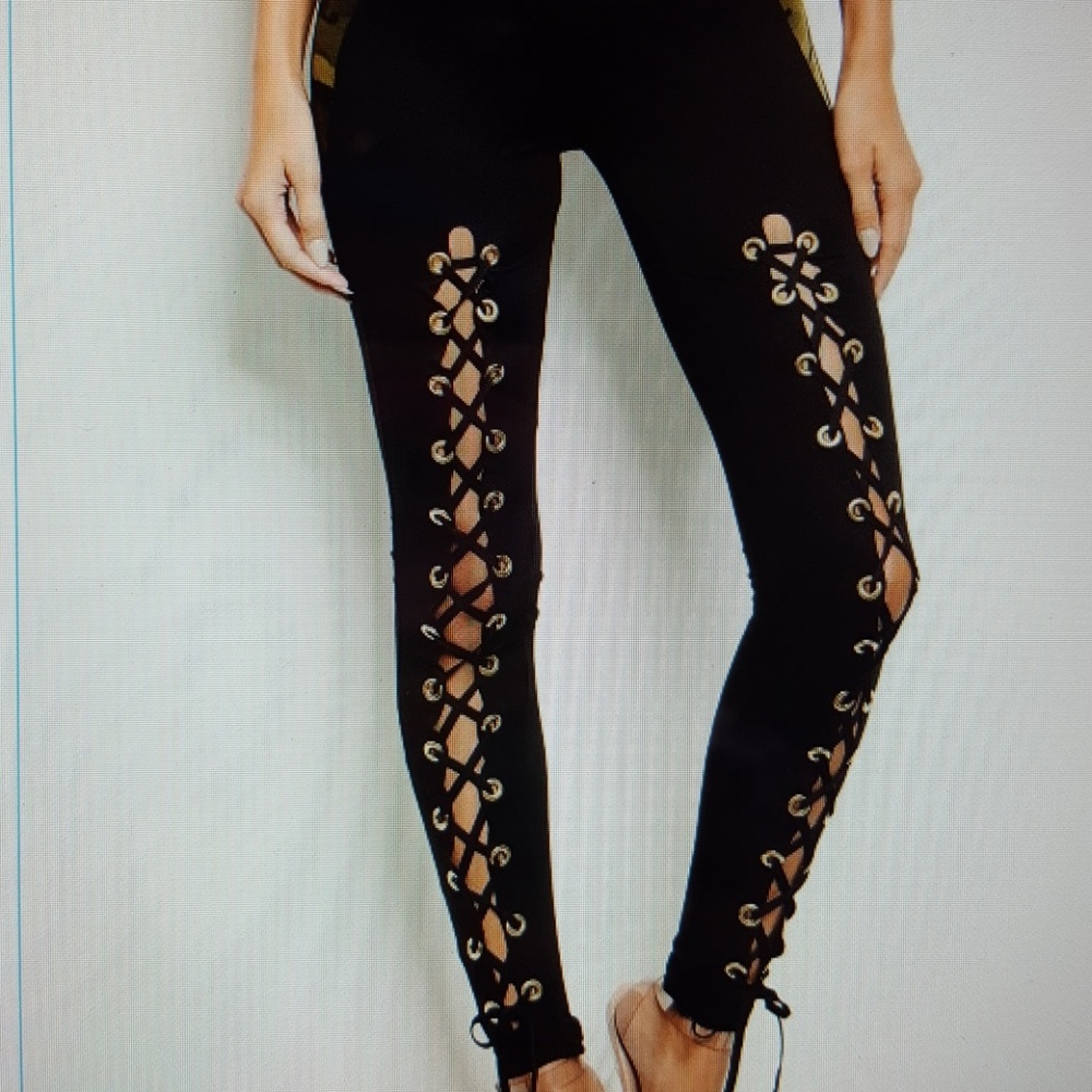BLACK LACE UP LEGGINGS