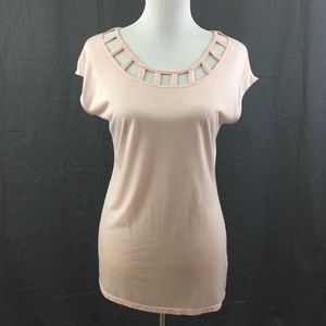 Light Pastel Pink Caged Neck Short Sleeve Tunic