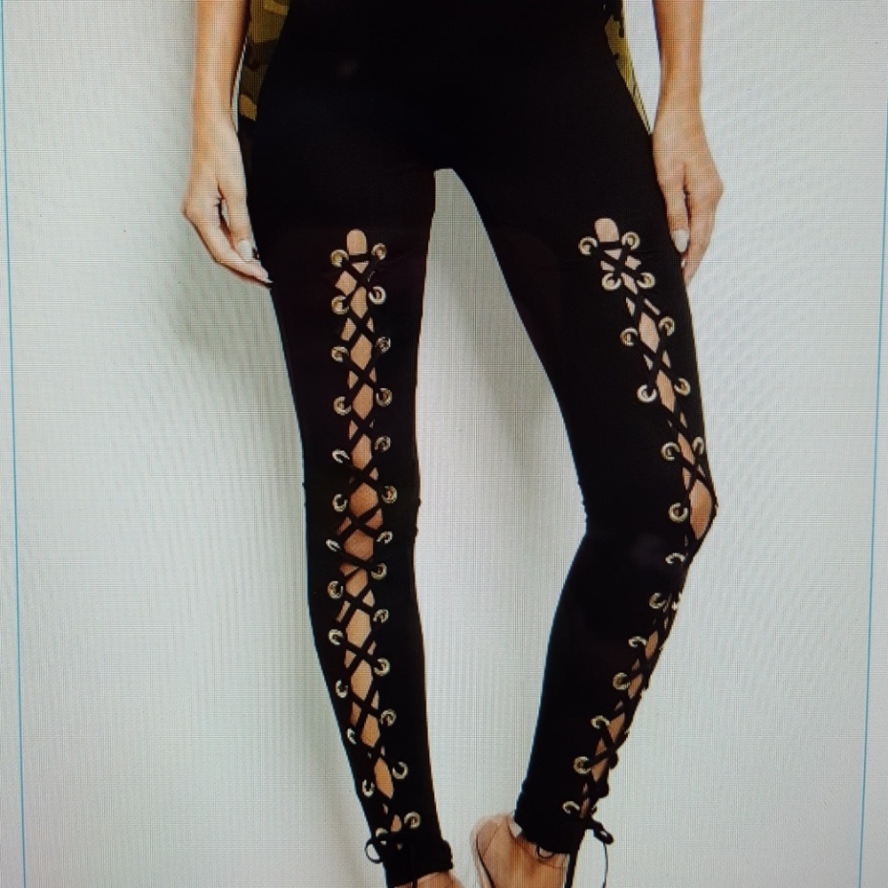 BLACK LACE UP LEGGINGS