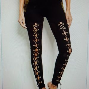 BLACK LACE UP LEGGINGS