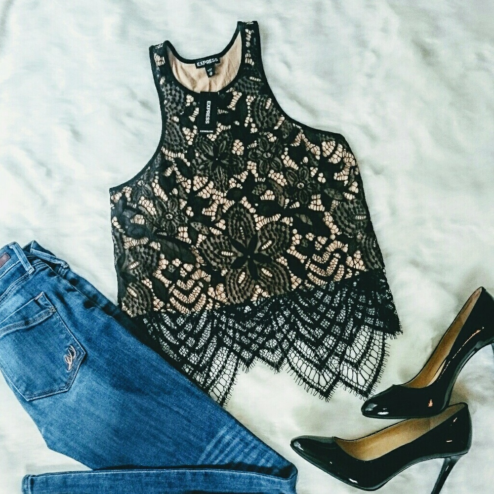 NWT!!! Express Black Lace Crop Tank