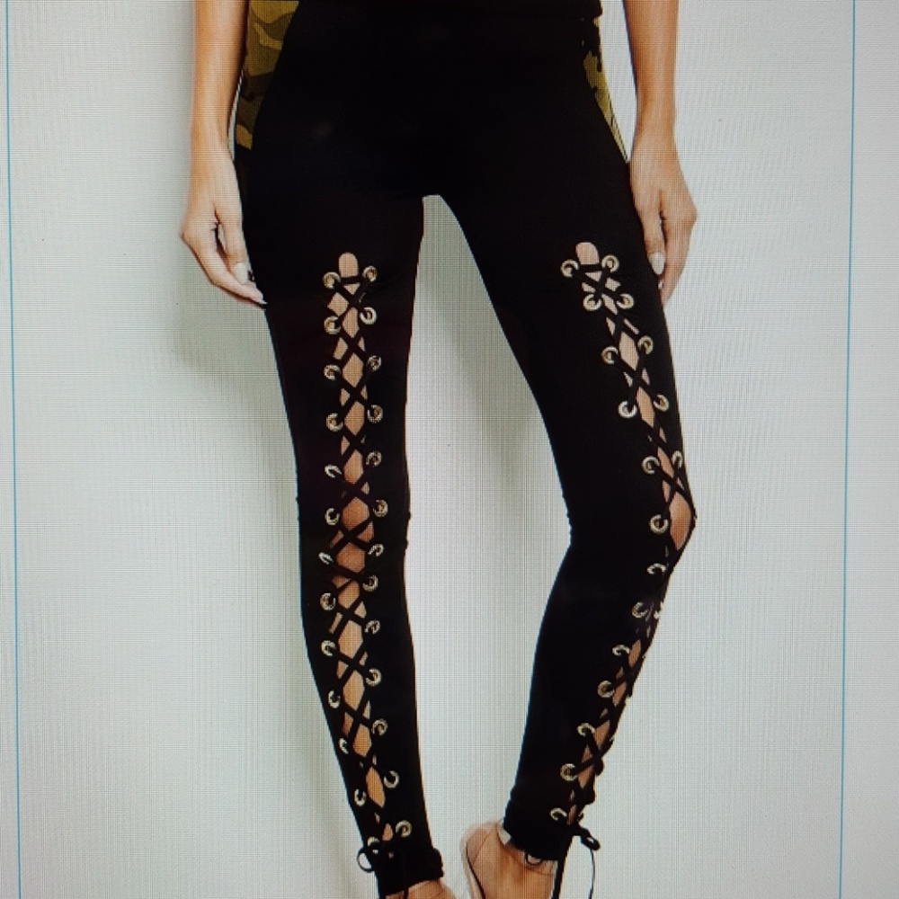 BLACK LACE UP LEGGINGS