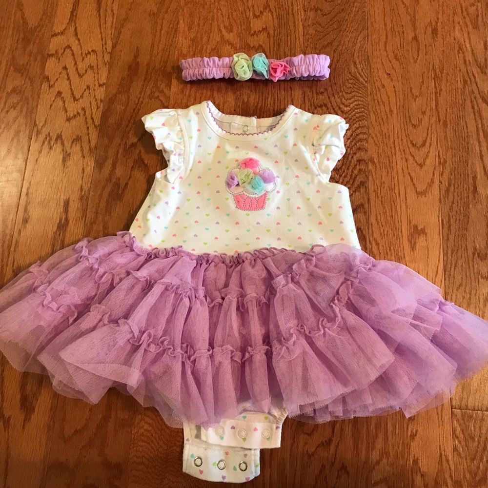 Colorful heart and cupcake onesie w/attached tutu