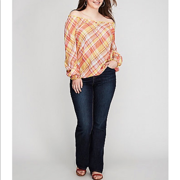 NWOT Lane Bryant Orange/Yellow Plaid Top - Picture 6 of 6