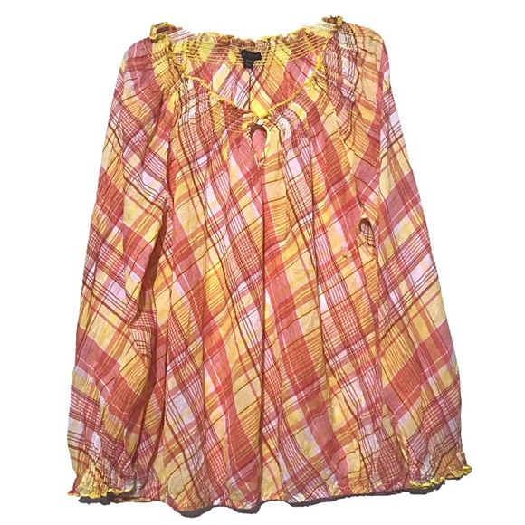 NWOT Lane Bryant Orange/Yellow Plaid Top - Picture 2 of 6