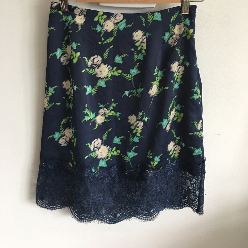 Navy High waist “silk” feeling mid skirt