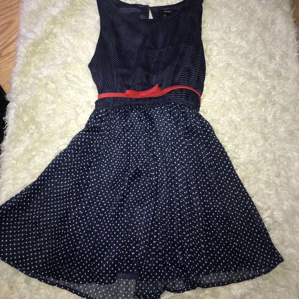 Blue and white Polkadotted dress